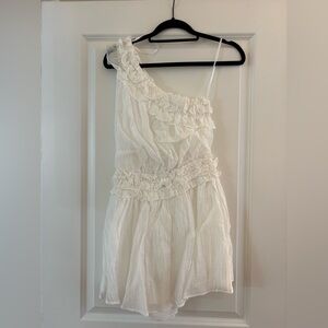 Petal and Pup White One-Shoulder Ruffle Romper
